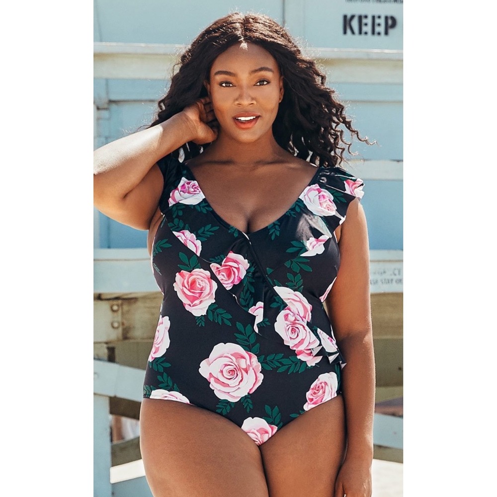 CUPSHE Floral One Piece Swimsuit Womens 4X NWT Ruffle Bathing Suit Slimming